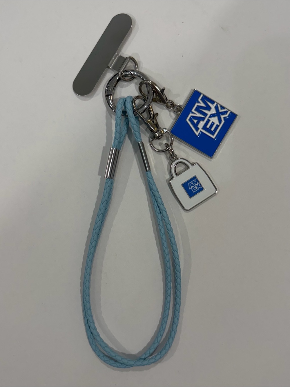 Light Blue Phone Strap Keychain with AMEX Charms